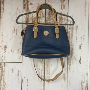 Giani Bernini, Blue and Tan Purse. In good used condition!